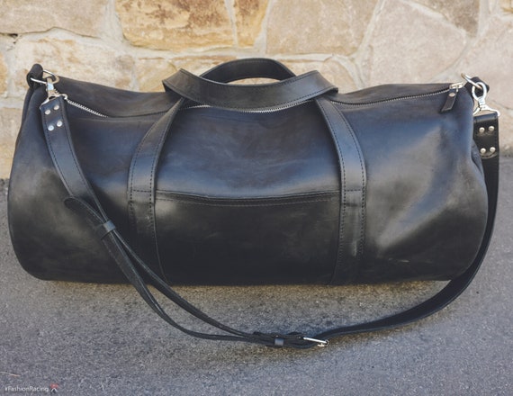 Black Leather Duffle bag Duffle Bag Men Leather Duffle Bag | Etsy