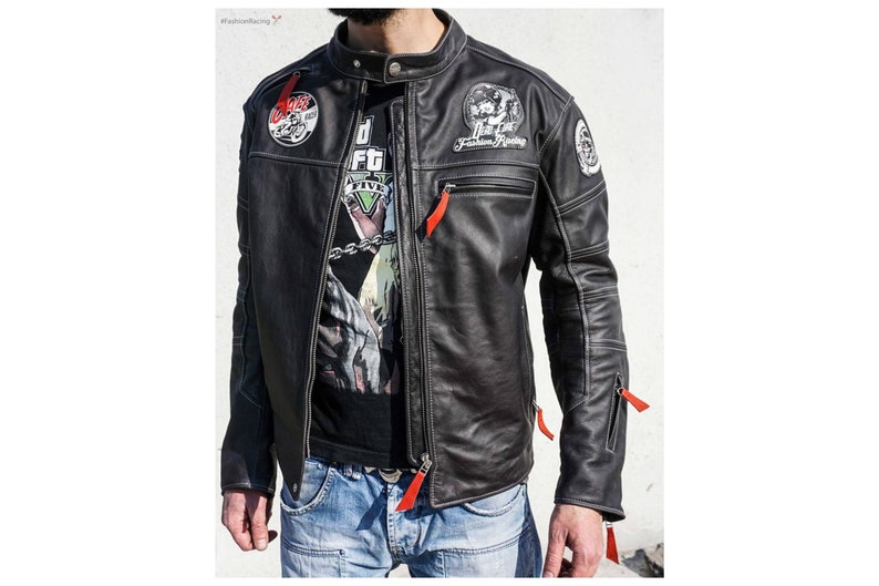 Cafe Racer Leather Jacket Custom Men Motorcycle Biker Black