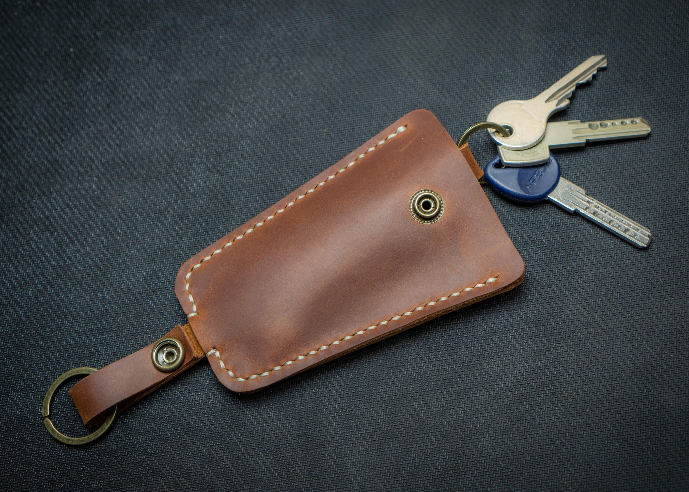 Leather Keychain | - Brown Cognac Leather Keychain,leather Key Case ...