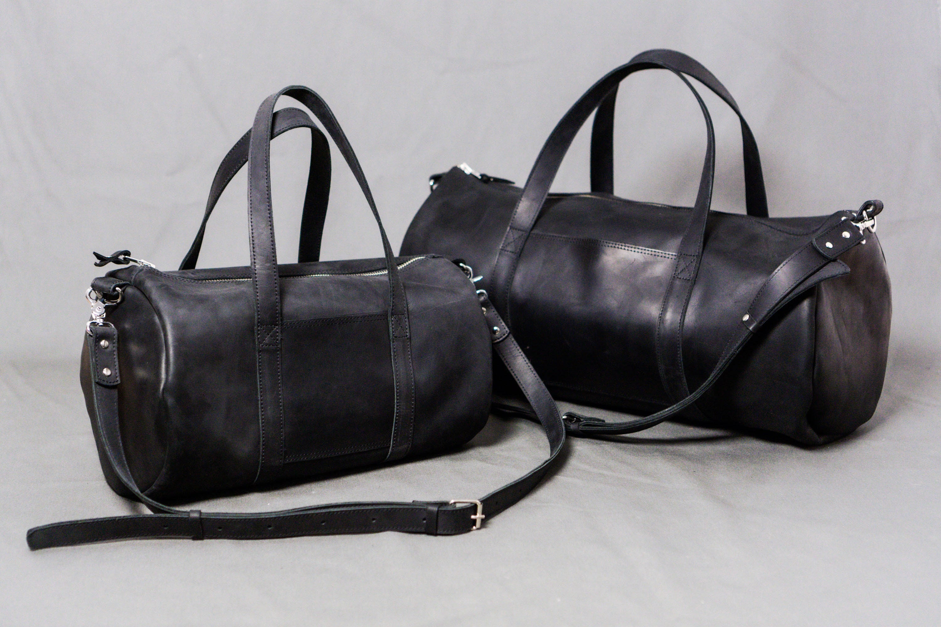 Mens leather top duffle bag black