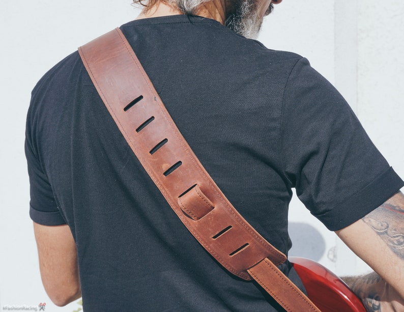 Vintage Brown Leather Guitar Strap Black Leather Guitar Etsy