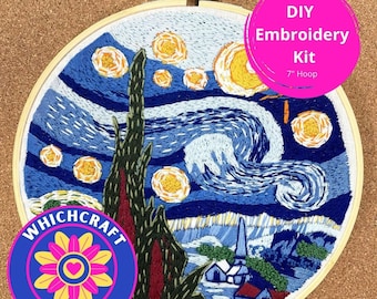 Starry Night Van Gogh embroidery kit, DIY kit, beginner embroidery kit, modern embroidery kit cross stitch, Needlepoint, DIY Craft kit