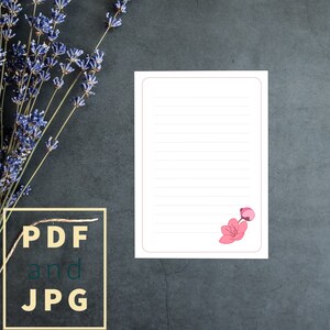2 papel para escrever cartas para impressão, download digital papel de papelaria flor de cerejeira, carta A4 A5 EUA, PDF JPEG, papel para correio florido