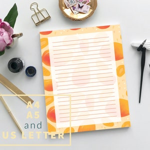 Papel de escritura de carta imprimible mango, Digital Descargar papel de papelería forrado de frutas, A4 A5 Carta de EE. UU., PDF JPEG, Carta de fruta de verano
