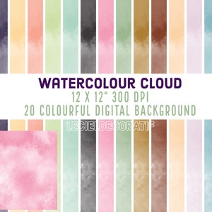12” Digital Watercolour Cloud Background |  Paper Textures Sheet | Printable Wall Art | Commercial Use