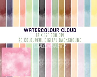 12” Digital Watercolour Cloud Background |  Paper Textures Sheet | Printable Wall Art | Commercial Use