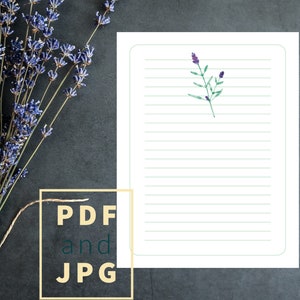 5 papel para escrever cartas para impressão, papel de papelaria roxo lavanda download digital, carta A4 A5 US, PDF JPEG, papel timbrado para correio florido