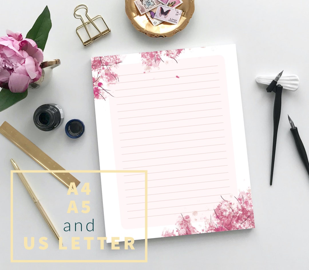 Spring Cherry Blossom Printable Paper, Digital Download Stationery, A4 ...