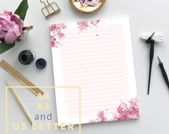 Spring Cherry Blossom Printable Paper, Digital Download Stationery, A4 A5 US Letter, PDF JPEG, Sakura Letterhead