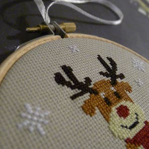 Christmas decoration Drum frame to embroider in cross stitch deer head and snowflakes image 2