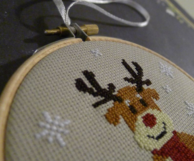 Christmas decoration Drum frame to embroider in cross stitch deer head and snowflakes image 2