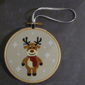 Christmas decoration Drum frame to embroider in cross stitch deer head and snowflakes image 1