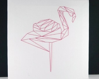 Handgeborduurd canvas "roze flamingo" voor origami kinderkamerdecoratie