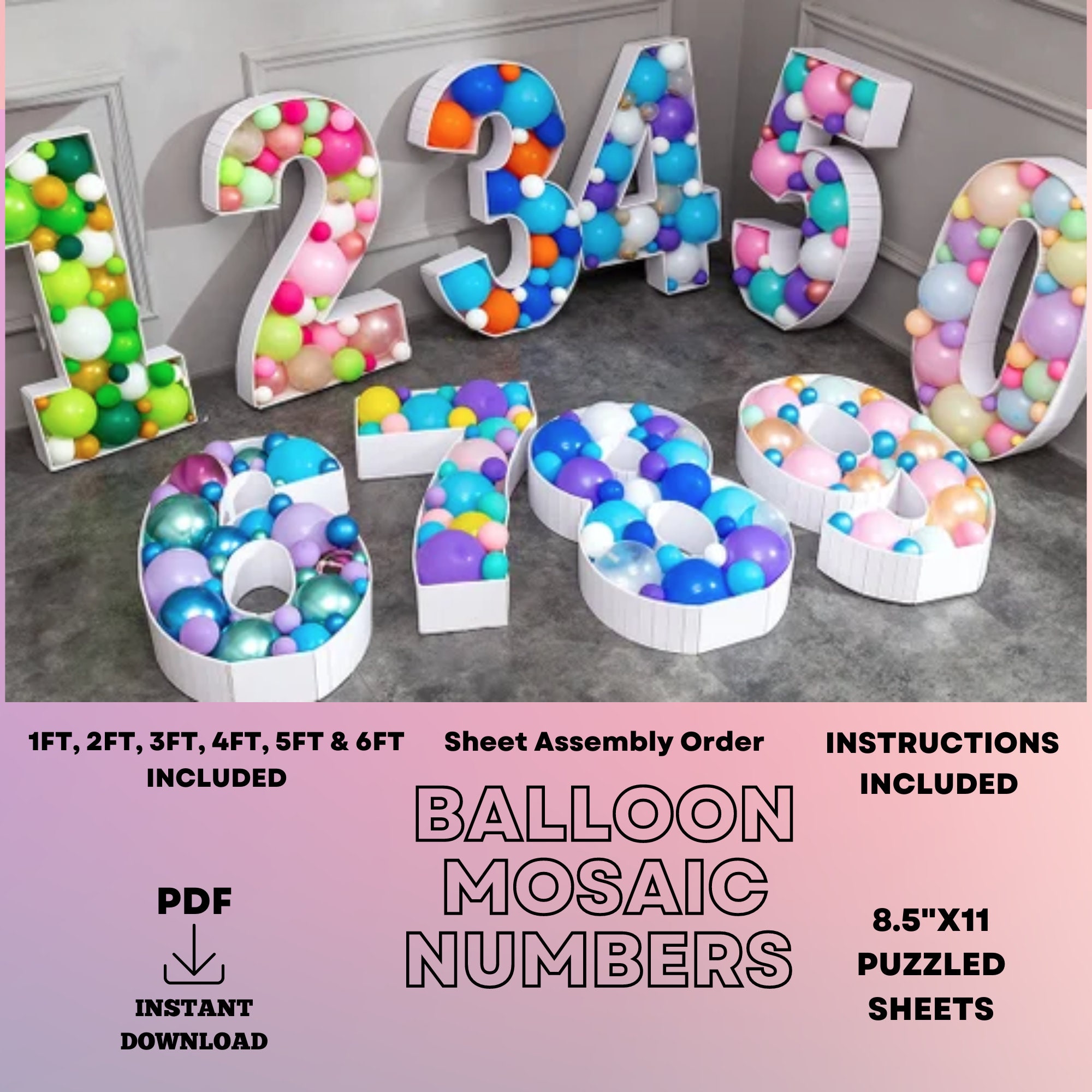 Mosaic Number 1 1ft 6ft Balloon Template Frame FREE Etsy