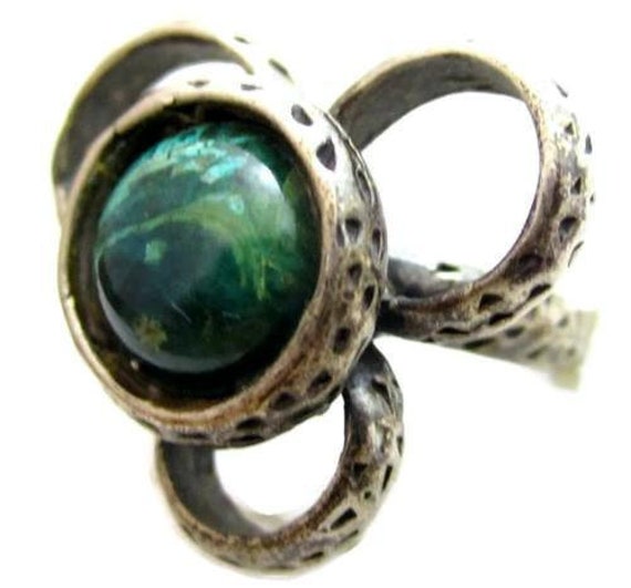 Dark Green Gemstone Vintage Malachite Modernist F… - image 2