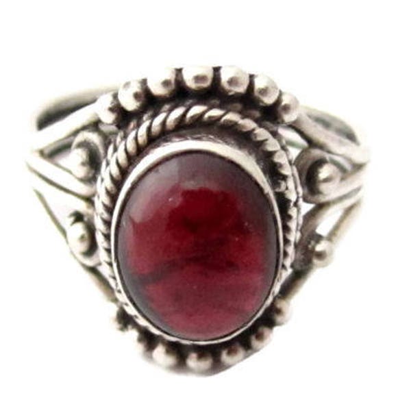 Dark Red Oval Garnet Gemstone Wide Ornate 925 Sterling Silver Ring*Sz9.25*878D