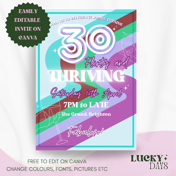 Editable 13 Going on 30 Invitation | Printable 30th Birthday Invite | Themed Personalised Canva Template