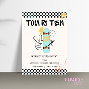 Editable Birthday Party Invitation Template, Printable Skater Invitation, Skateboard Cool Party Invite