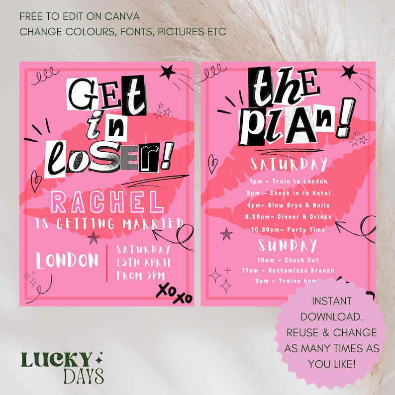 Editable Mean Girls Bachelorette Party Invitation &amp; Itinerary ...