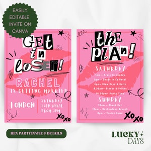 Editable Mean Girls Bachelorette Party Invitation & Itinerary | Printable Hen Party Canva Template, Burn Book Customisable Invite