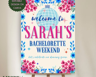 Editable Mamma Mia Welcome Sign | Printable Themed Bachelorette Board | Greek Dancing Queen Canva Template