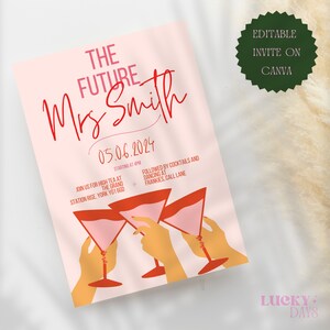 Editable Bachelorette Party Invitation Template, Printable Cocktail, Pink and Red Future Mrs Hen Do Invite