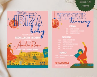 Editable Ibiza Bachelorette Party Invitation | Hen Do Itinerary (Canva Template)