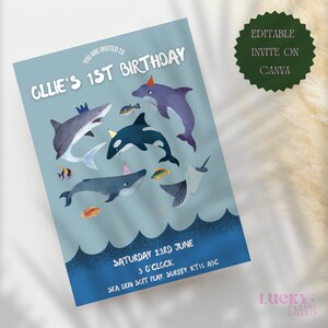 Editable Under The Sea Themed Birthday Party Invitation Template | Printable Sea Creature Invitation | Shark | Whale Party Invite