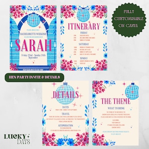 Editable Bachelorette Party Invitation/Itinerary/Details/Theme Template | Printable Dancing Queen Mamma Mia | Hen Do Weekend Planner Suite