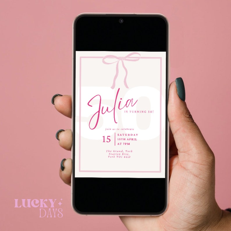Editable Fiftieth Party Invitation Template | Printable Bow Invite ...
