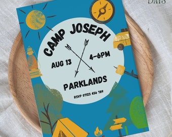 Editable Camping Themed Birthday Party Invitation Template | Printable Happy Camper Invite