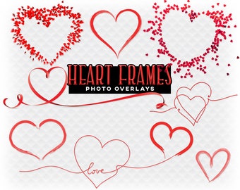 Heart Frames Photoshop Overlays for Photographers, Invitations, Scrapbooking, and More. High Quality Instant Download Valentine's PNG Hearts