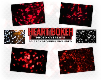 Heart Bokeh Background Overlay Photoshop Overlays for Photographers, Scrapbooking, and More. High Quality Bokah Blur Valentine&#39;s Backgrounds
