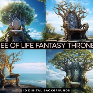 Tree of Life Elf Thrones Fantasy Throne Background Tree Throne Vines Nature Fairy Chair Digital Background Artwork Art BG