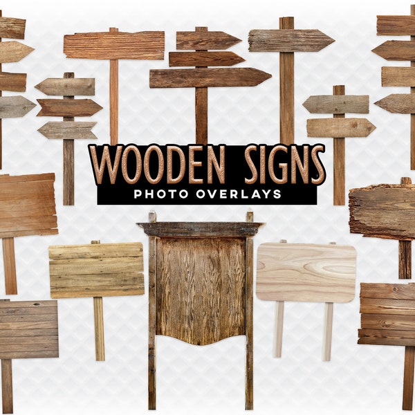 Wooden Signs Overlay Photoshop Overlays for Photographers, Invitations, Scrapbooking, and More. High Quality Instant Download PNG Clipart