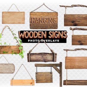 Hanging Wooden Sign Photo Overlays - 15 High Quality Photoshop Photo Overlays For Photographers, Scrapbook, Clip Art
