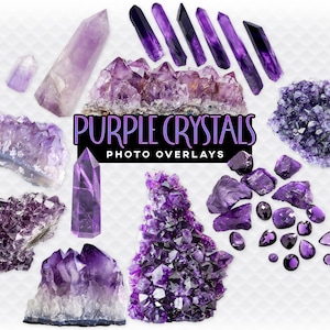 Purple Crystals Overlay Photoshop Overlays for Photoshop. Digital Scrapbooking Composite Amethyst PNG Clip Art Transparent Purple Crystal