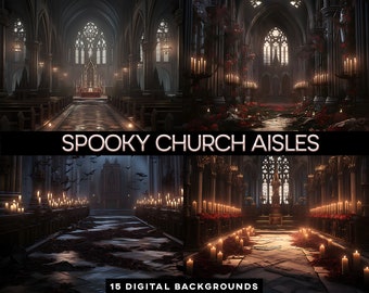 Dark and Spooky Church Aisle Walkways Candle Lit Walkway Gothic Digital Background Candle Lit Halloween Creepy Background