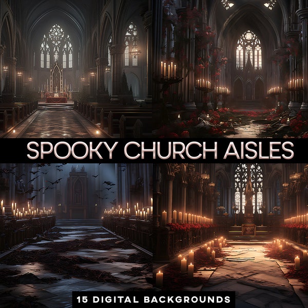 Dark and Spooky Church Aisle Walkways Candle Lit Walkway Gothic Digital Background Candle Lit Halloween Creepy Background