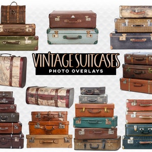 Vintage Suitcases Stacked Fantasy Suitcase - 20 High Quality Photoshop Photo Overlays For Photographers, Scrapbook, Clip Art