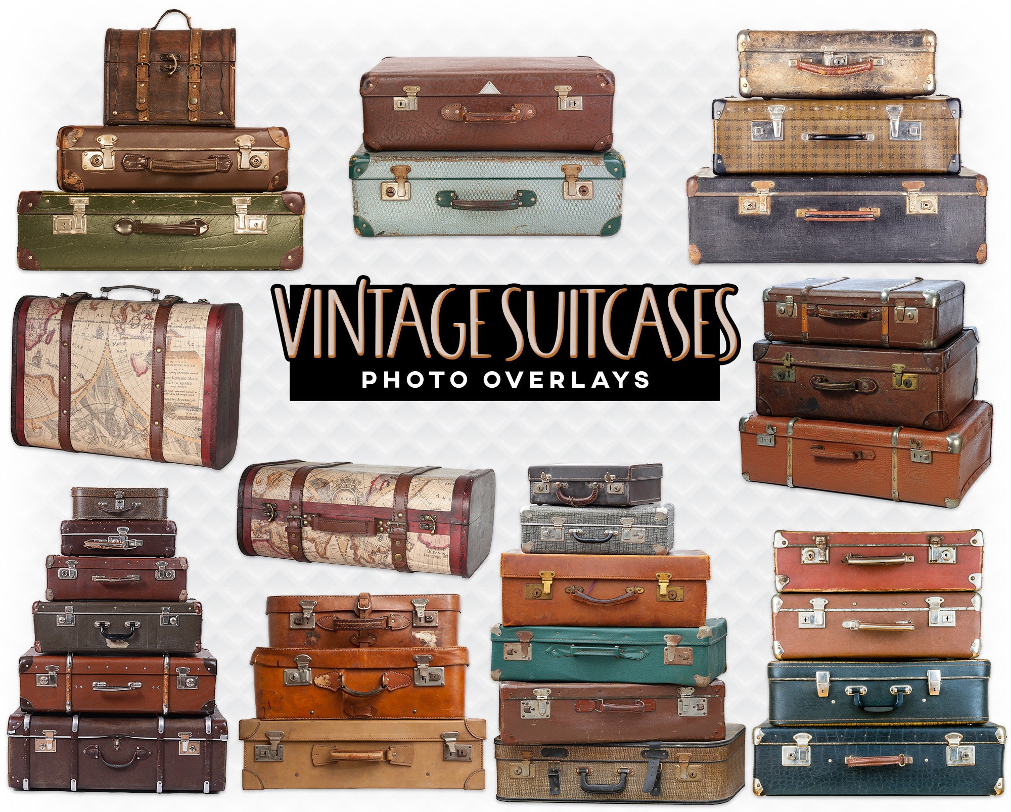 Valigie vintage Valigia fantasia impilata 20 sovrapposizioni di foto di  Photoshop di alta qualità per fotografi, album di ritagli, clipart -   Italia