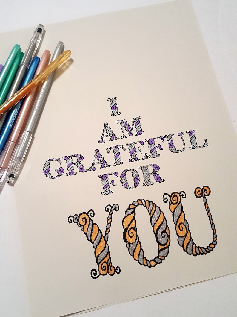 I Am Grateful For You Digital Coloring Page Instant Download Coloring Book Adult Coloring Page Gratitude Coloring Page Gratitude Art - 