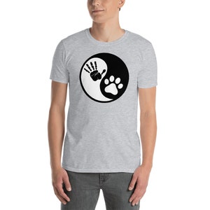 Yin Yang Dog Paw Hand Print Canine Adopt Pup Pooch Animal Opposite Forces Premium Trendy Short-Sleeve Unisex T-Shirt Tee Shirt Small - 3XL