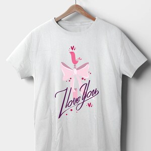New I Heart Love You Ribbon Bird Couples Valentines Day Pink Hearts Custom Premium Short Sleeve Unisex T-shirt Small - 3XL Free Shipping