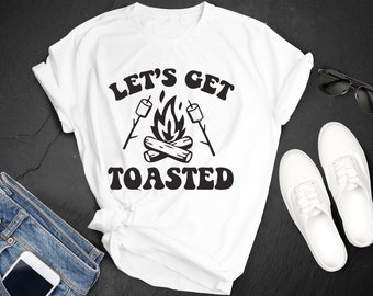 Camiseta "Let's Get Toasted": Humor de malvavisco de camping, camiseta unisex de algodón