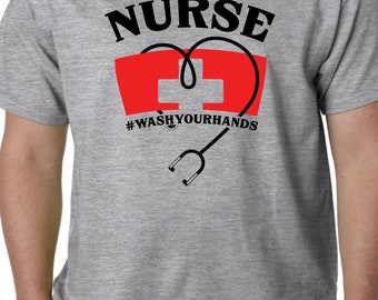 New Nurse Wash Your Hands Heart Stethoscope Social Distancing Virus Custom Premium Short   Sleeve Unisex T-shirt Small - 3XL Free Shipping