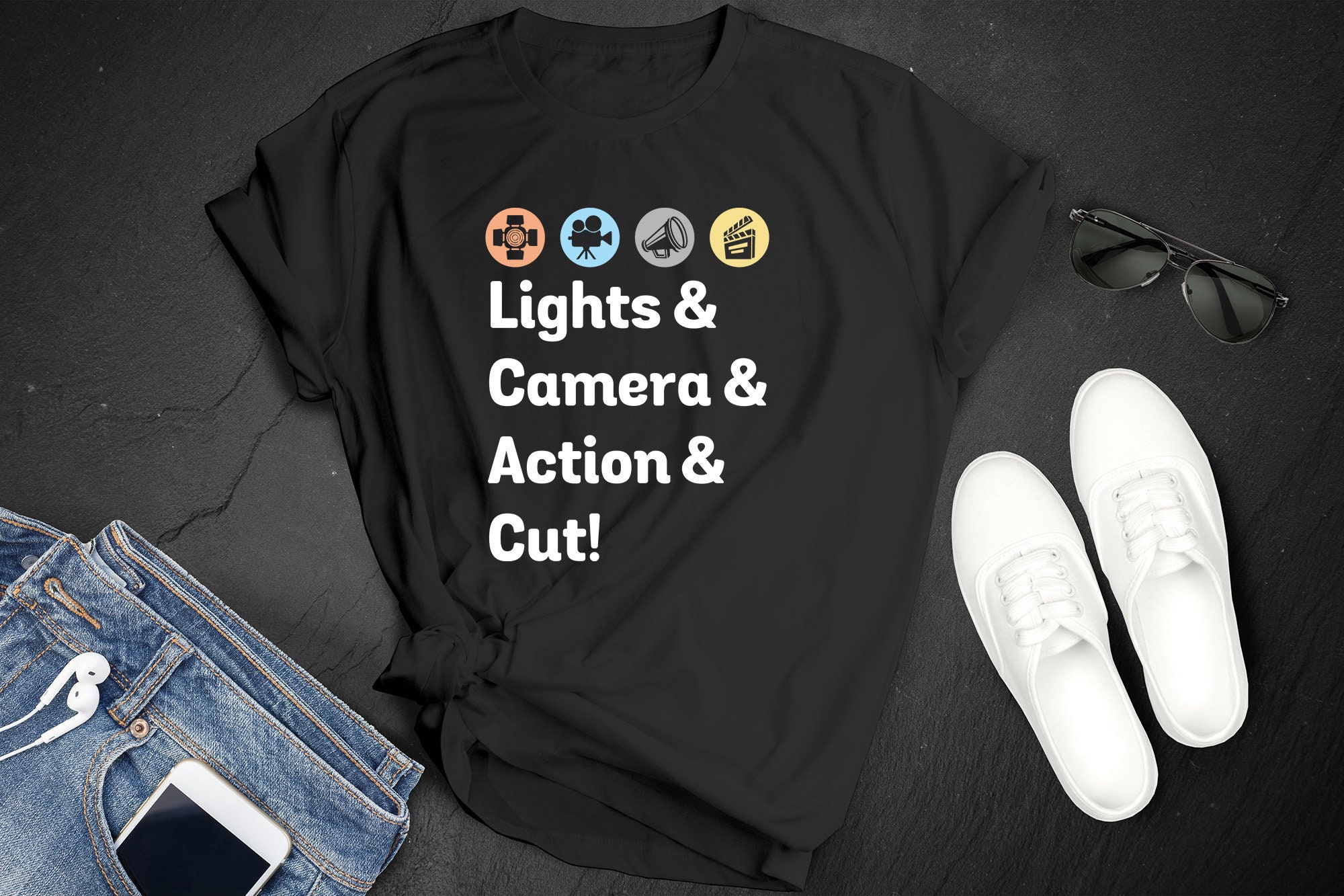 lights camera action t shirt