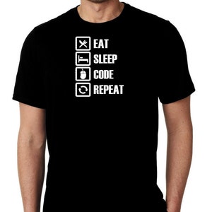 Comer código de sueño repetir la cama de alimentos símbolos Unisex Premium camiseta de manga corta camiseta camiseta Top Regalo pequeño - 2XL envío gratis