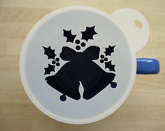 Unique bespoke new 100mm holly bells craft and coffee stencil