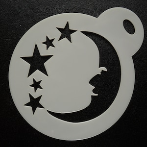 Novo estêncil exclusivo sob medida de 60 mm com estrelas da lua feliz, artesanato e estêncil de pintura facial